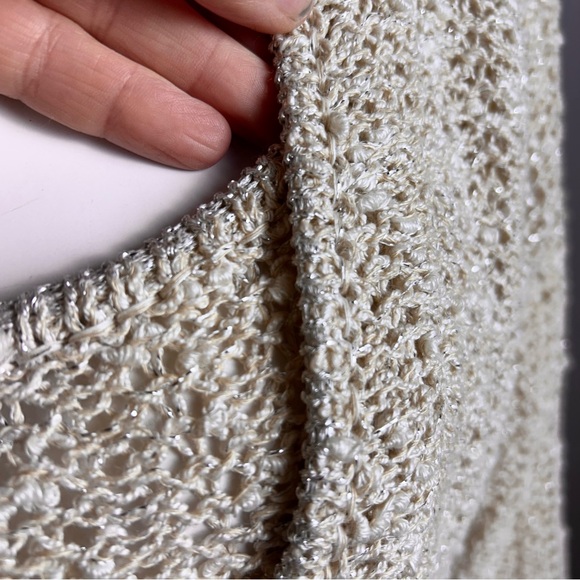 Vintage Cardigan Sweater Size Large twinset Irish Linen Crochet knitted metallic - Picture 14 of 16
